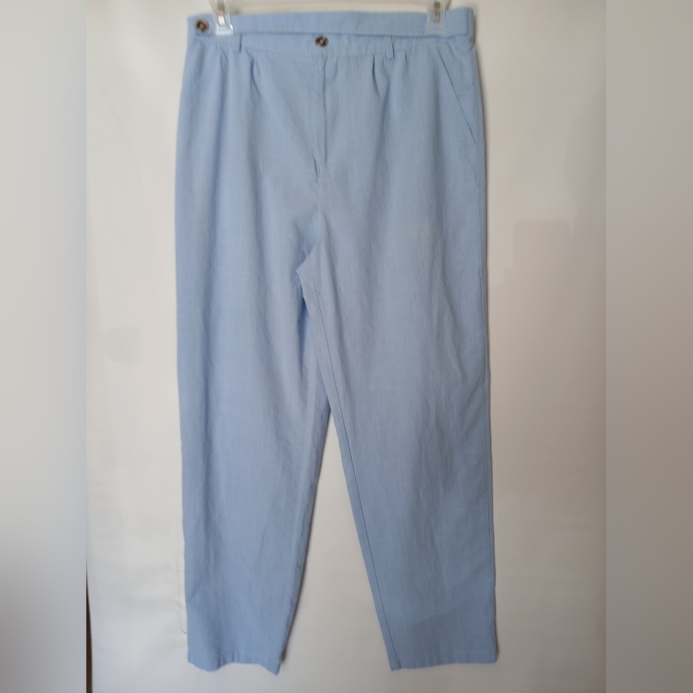 Womens Cotton/Linen Straight Leg Summer Casual Pants Lg Lt Blue